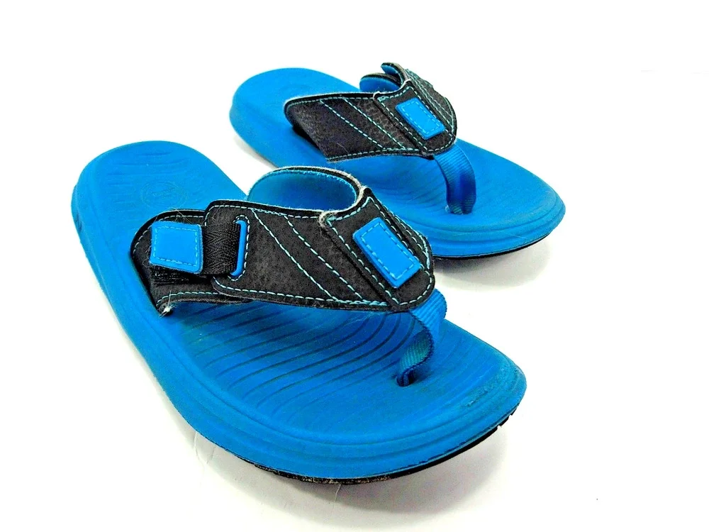 Boys Washable Adjustable Comfort Flip Flops Blue Black Boys Size 13/1 NWOT